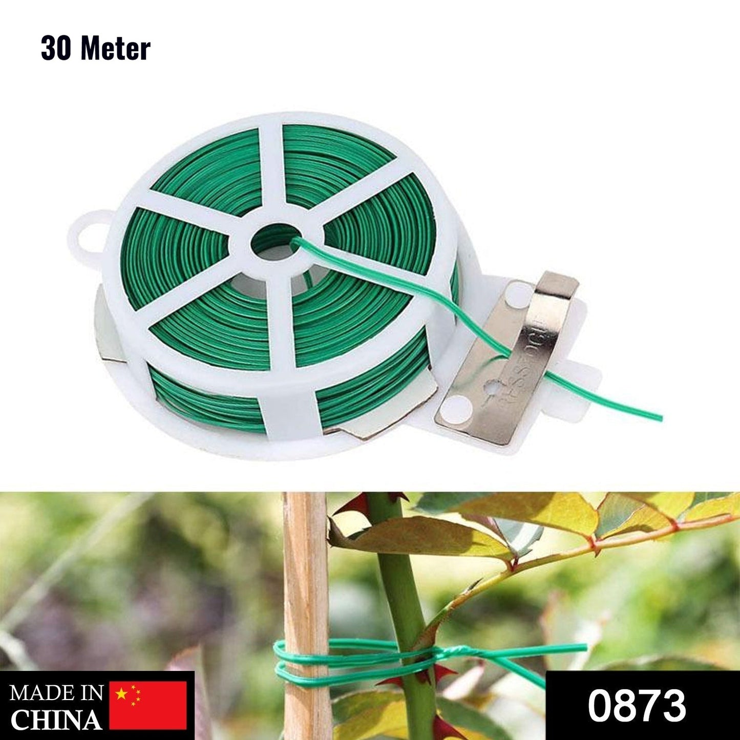 873 Plastic Twist Tie Wire Spool With Cutter For Garden Yard Plant 30m (Green)